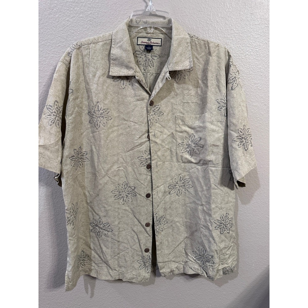 Tommy Bahama Silk Button Up Shirt Floral Pattern Short Sleeve Mens Medium
